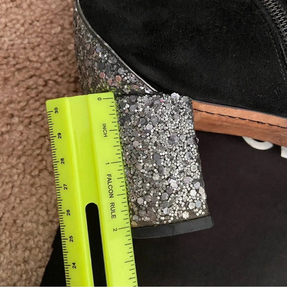 Chanel Black Suede Ankle Boots Booties with Glitters Heels and Toes